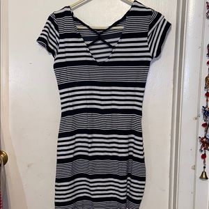 Navy blue and white mini dress with short sleeves